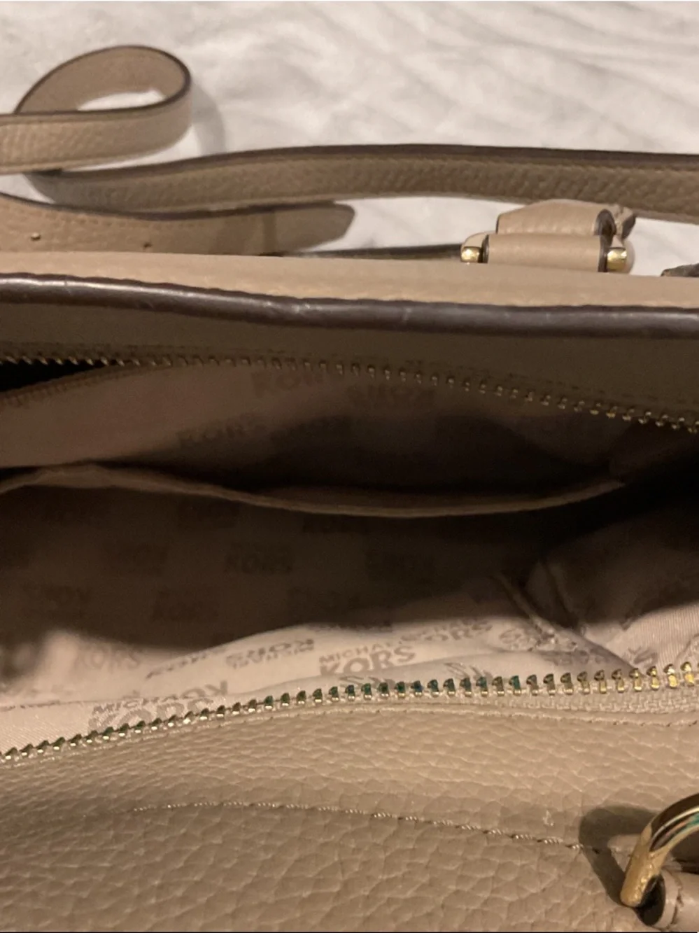 Michael Kors Pebble Leather Satchel in Taupe Beige with Gold Hardware